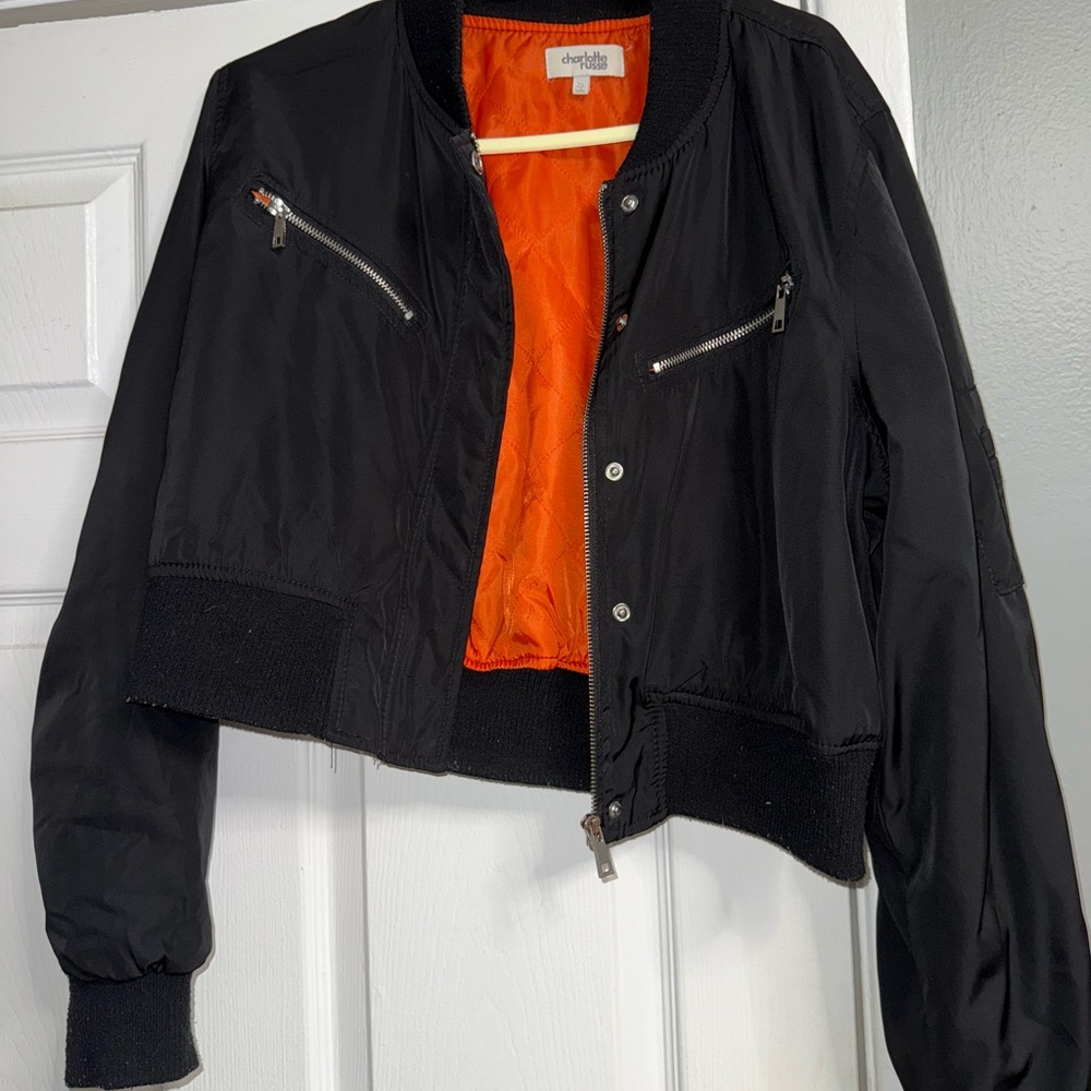 Charlotte Russe Black Jacket with Bold Orange Interior